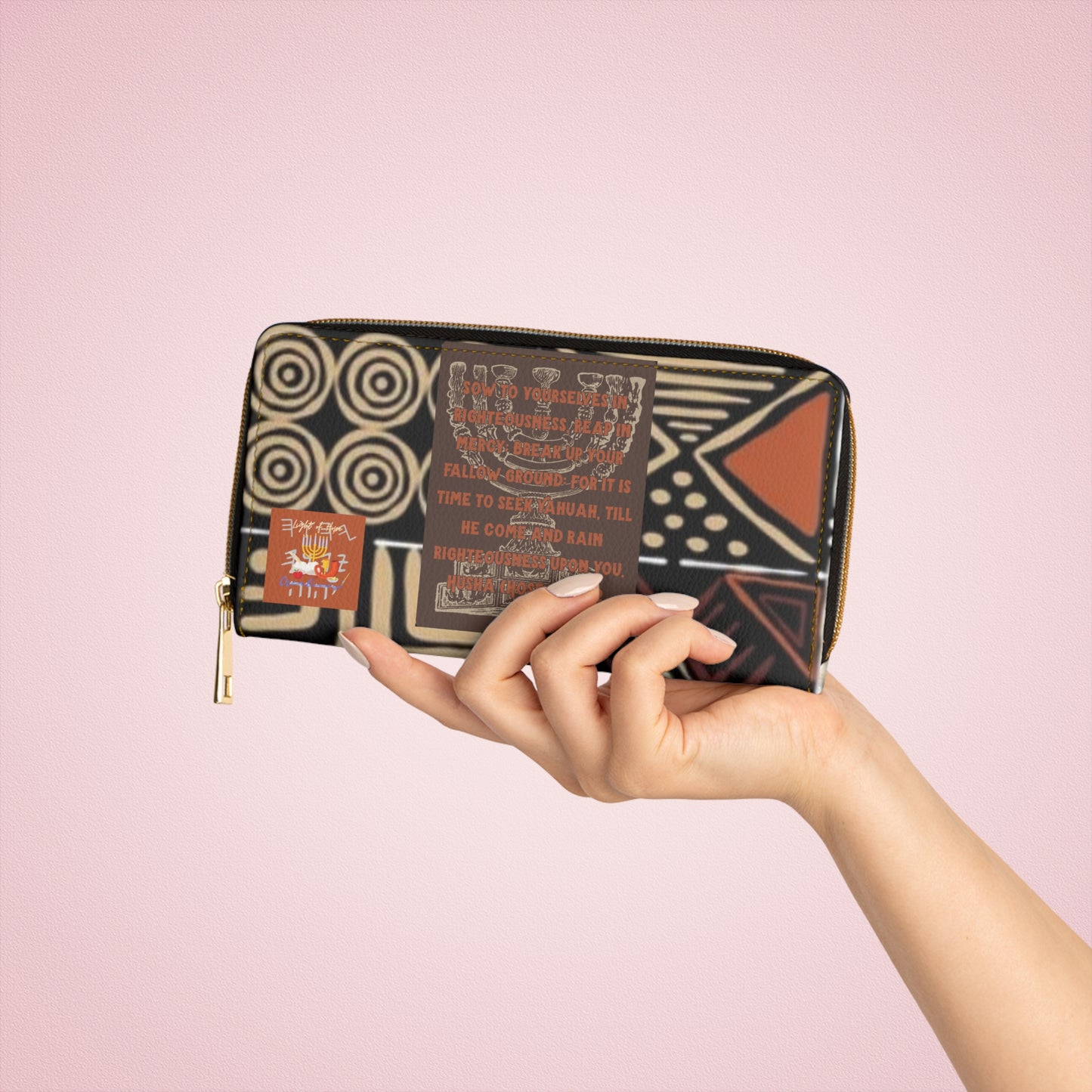 Break Up Your Fallow Ground - Brown Kente Designed Zipper Clutch Wallet - Scriptural Affirmations Collection