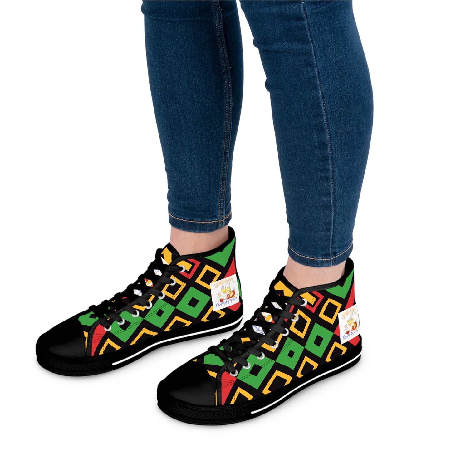 Love Righteousness - Green Kente Vibrant Women's High Top Sneakers - Apocryphal Collection