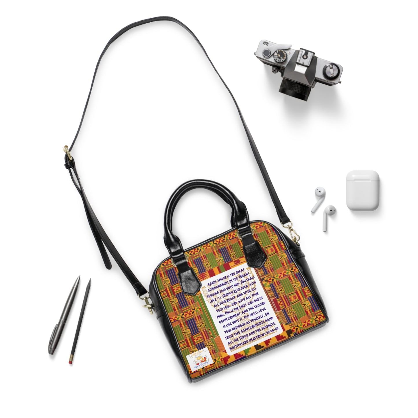 Two Greatest Commandments - Colorful Kente Print Shoulder Handbag - Holy Unto Yahuah Collection