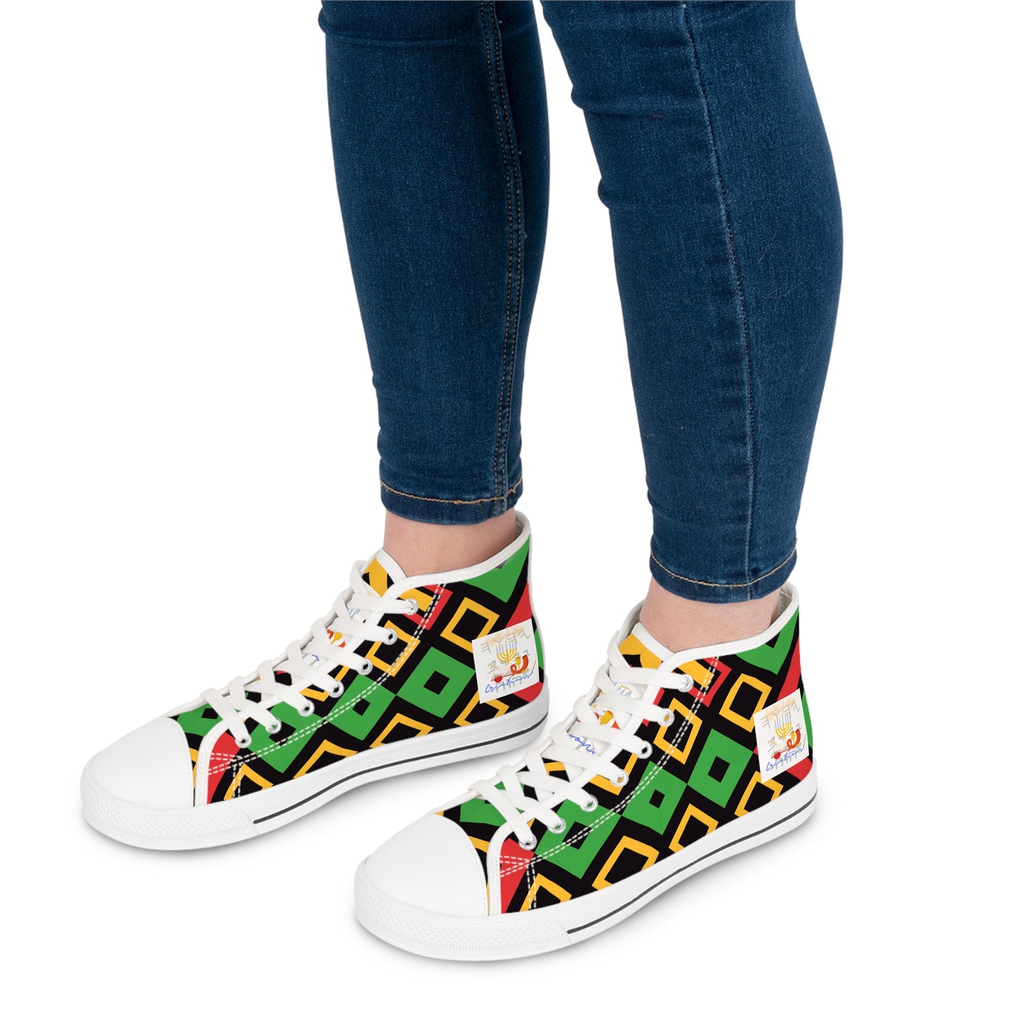 Love Righteousness - Green Kente Vibrant Women's High Top Sneakers  - Apocryphal Collection