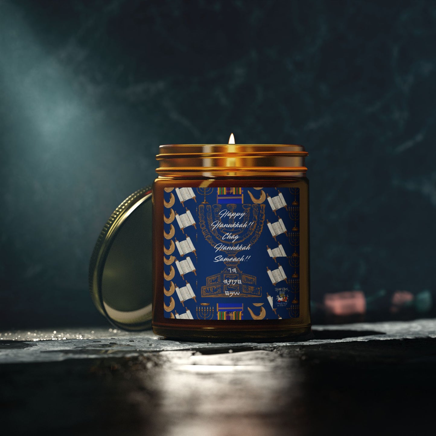 Happy Hanukkah Coconut Apricot Wax Candle (4oz, 9oz)