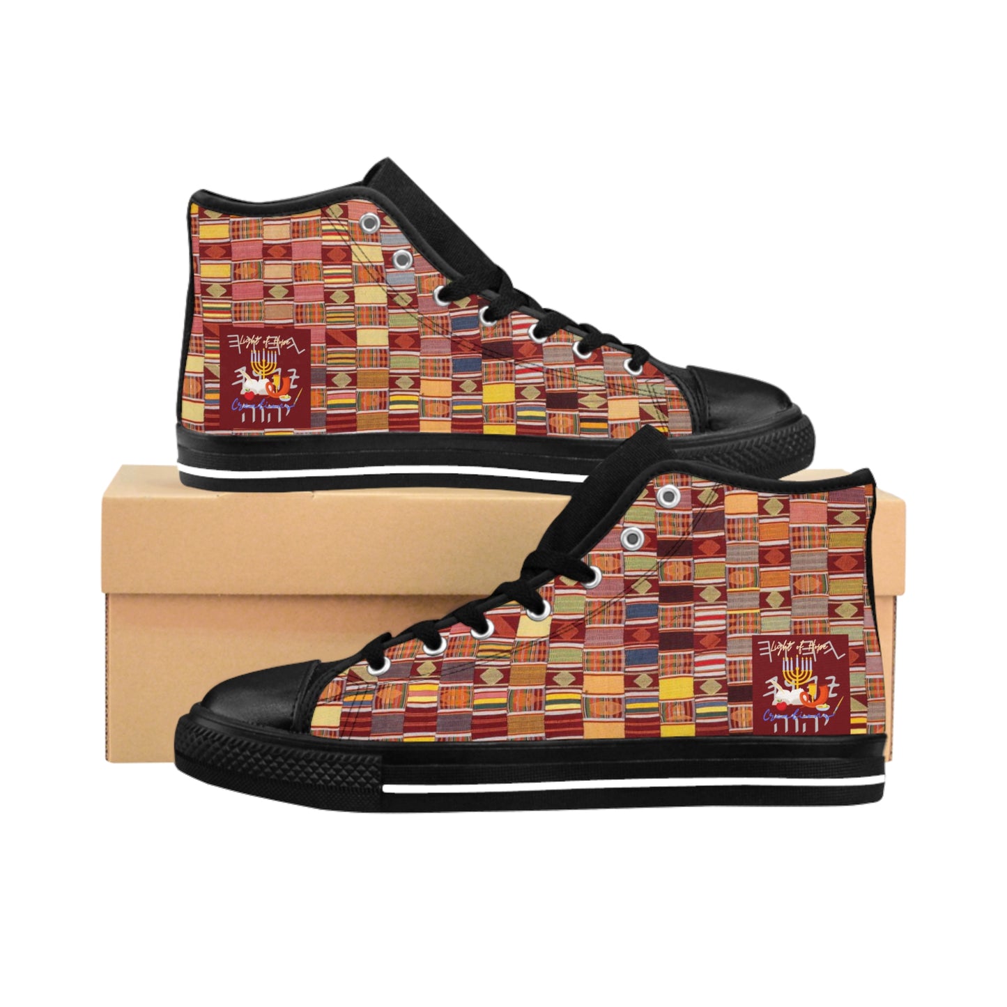 Whole Duty of Man - Maroon Kente Designed Women's Classic Sneakers - Holy Unto Yahuah Collection