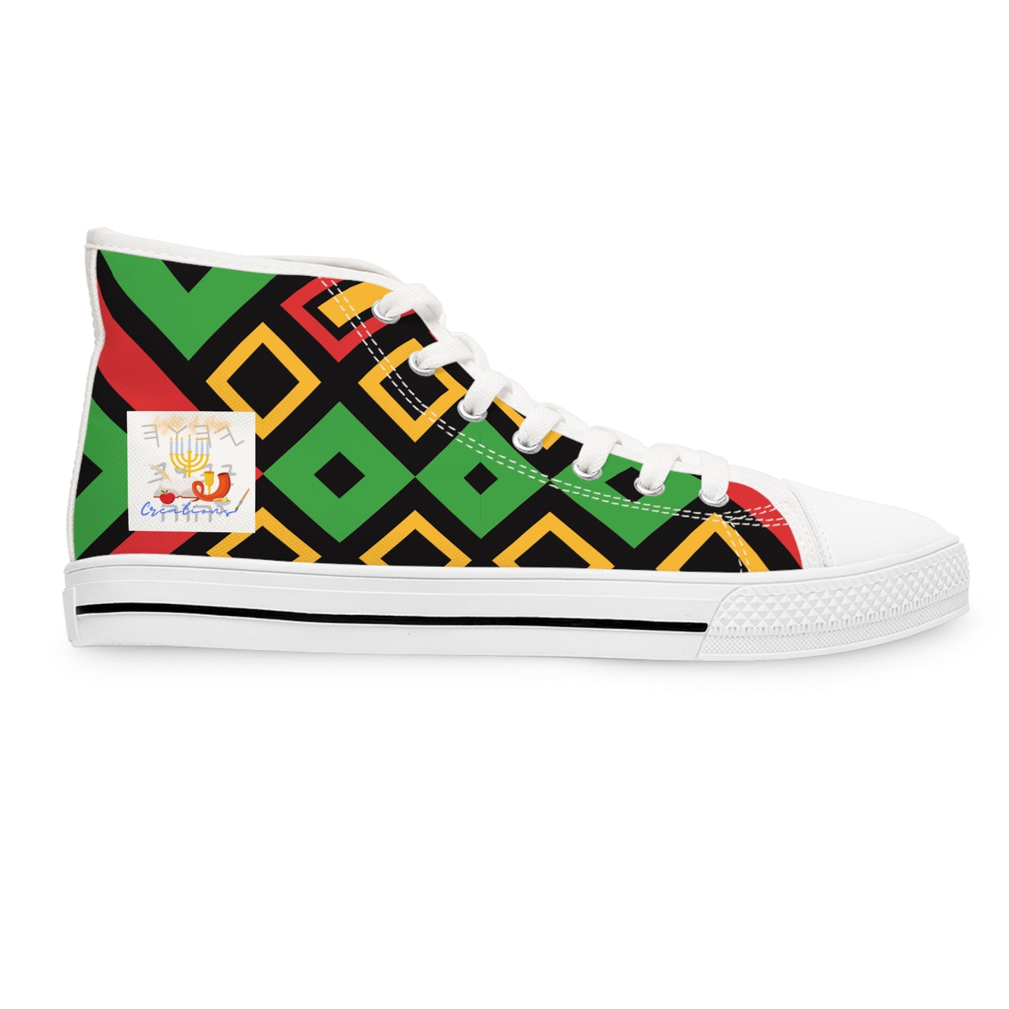Love Righteousness - Green Kente Vibrant Women's High Top Sneakers  - Apocryphal Collection