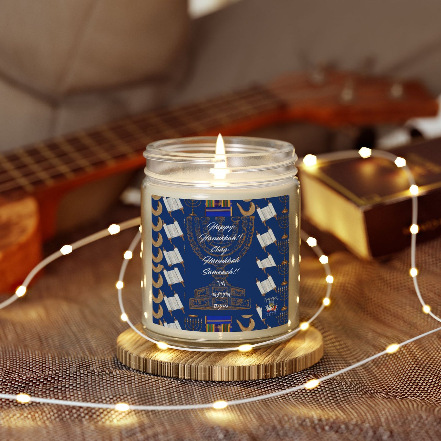 Happy Hanukkah Coconut Apricot Wax Candle (4oz, 9oz)