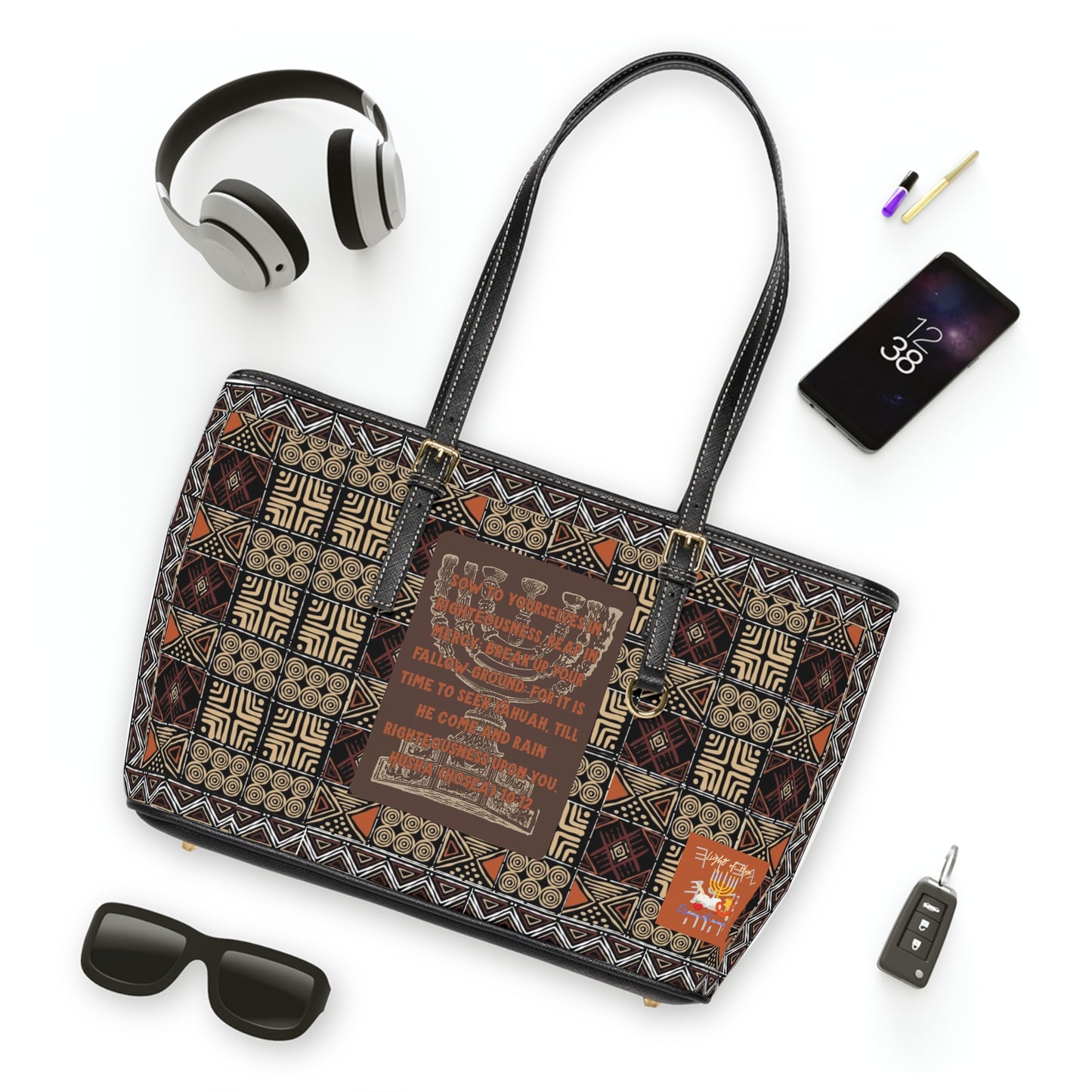 Break Up Your Fallow Ground - Brown Kente Designed PU Leather Handbag - Biblical Principles Collection