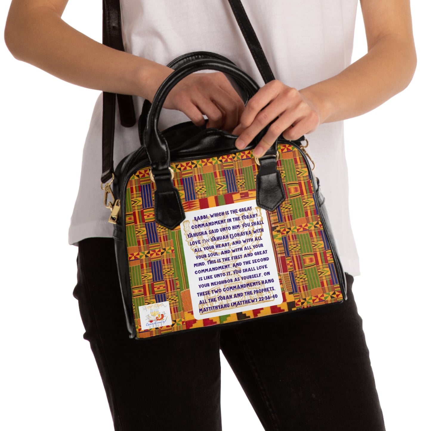 Two Greatest Commandments - Colorful Kente Print Shoulder Handbag - Holy Unto Yahuah Collection